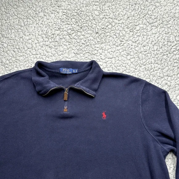Polo Ralph Lauren 1/4 Zip Pullover Mens XL Blue Preppy Sweatshirt Modern - Picture 2 of 8